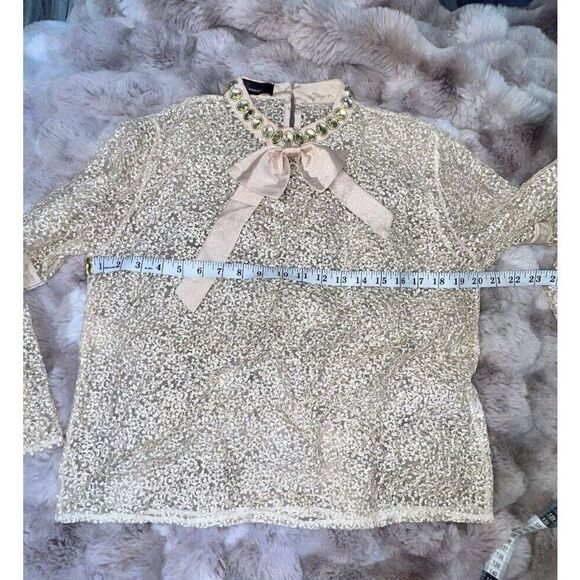 N by Nancy Women's Fishnet Sheer Lace  Champagne Collar Crystals, Size XL - Picture 13 of 16